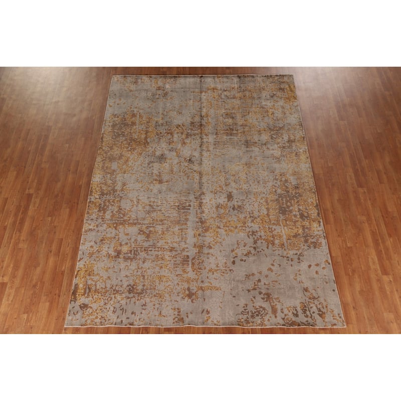 Beige Modern / Abstract Area Rug Hand-Knotted Wool Carpet - 7'11"x 10'1"