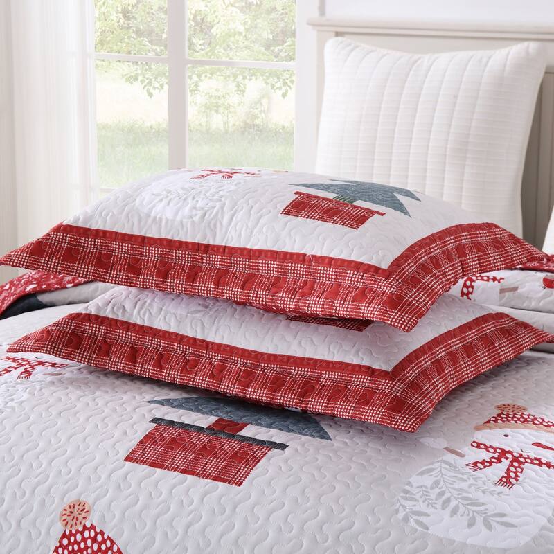 3 Pcs Snowman & Tree Christmas Quilt Bedspread Set