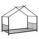 preview thumbnail 19 of 28, Twin Size Metal Platform Bed with House Shaped Roof Frame and Front & Rear Guardrails, Steel Slats Support Easy Assembly