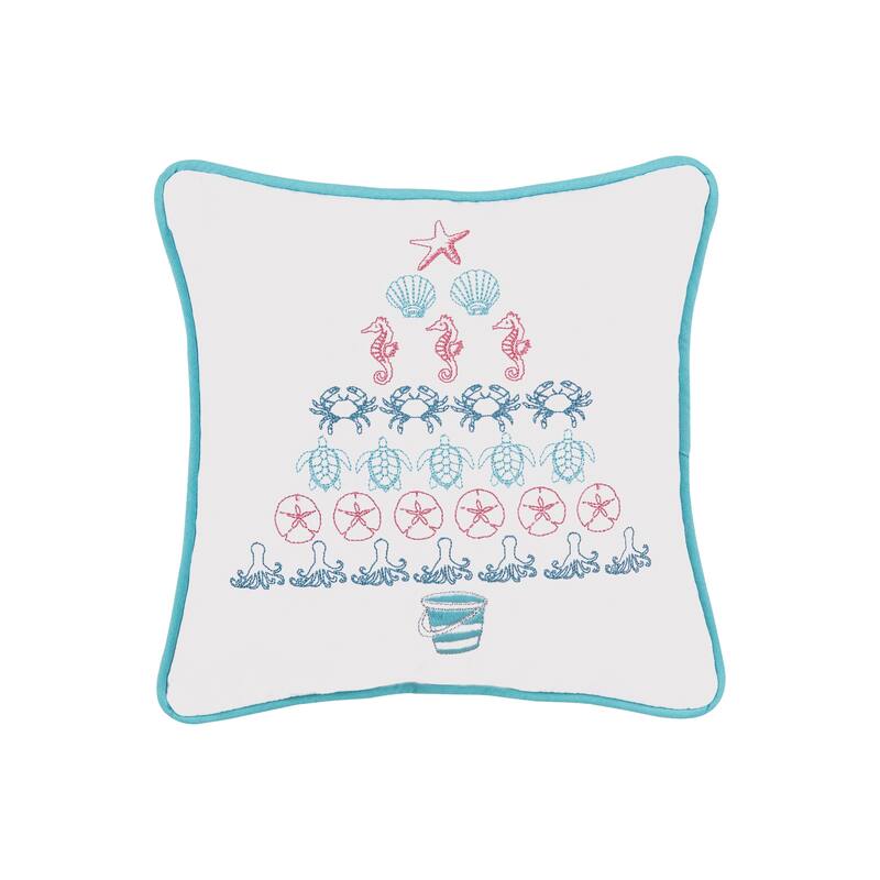 10" x 10" Coastal Tree Embroidered Christmas Holiday Throw Pillow