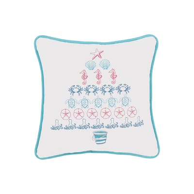 10" x 10" Coastal Tree Embroidered Christmas Holiday Throw Pillow