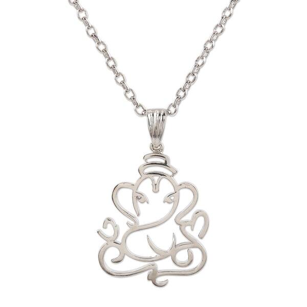 slide 1 of 3, NOVICA Pensive Ganesha, Sterling silver pendant necklace