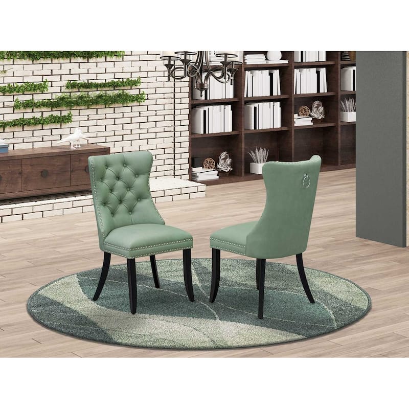 Modern Parson Dining Chairs - Padded Faux Leather Set of 2 - Elegant Nailhead Trim