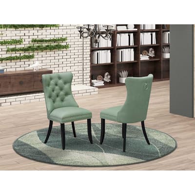 Modern Parson Dining Chairs - Padded Faux Leather Set of 2 - Elegant Nailhead Trim