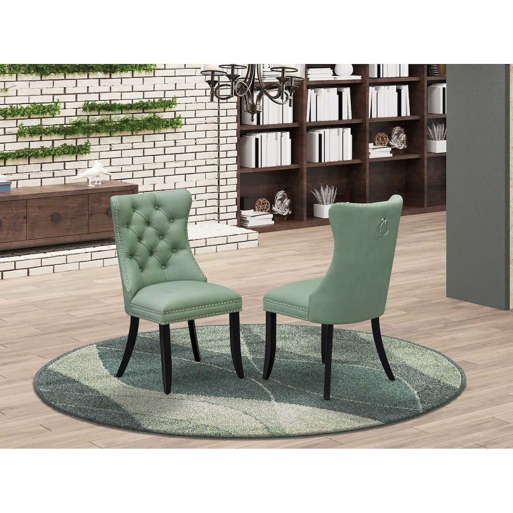 Modern Parson Dining Chairs - Padded Faux Leather Set of 2 - Elegant Nailhead Trim