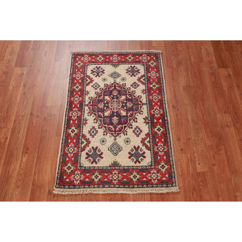 Traditional Kazak Rug Oriental Hand-Knotted Wool Carpet - 2'0"x 3'0"