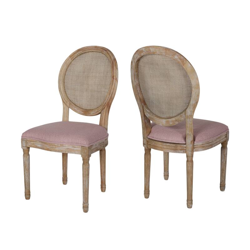 Epworth Wooden Dining Chair with Wicker and Fabric Seating (Set of 2) by Christopher Knight Home - Light Blush, Natural