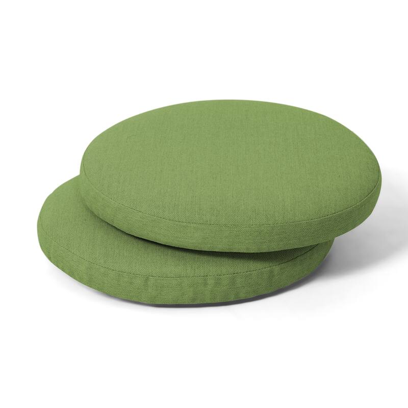 Outdoor 2-Pack 15'' x 1.4" Green Round Chair Seat Cushions with Straps