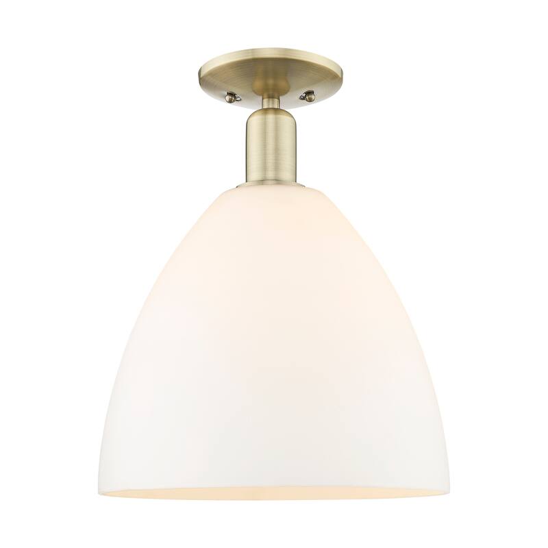 Innovations Lighting Endless Possibilities Arcadia - Bristol - 1 Light 12" Semi-Flush Mount - Antique Brass/Matte White