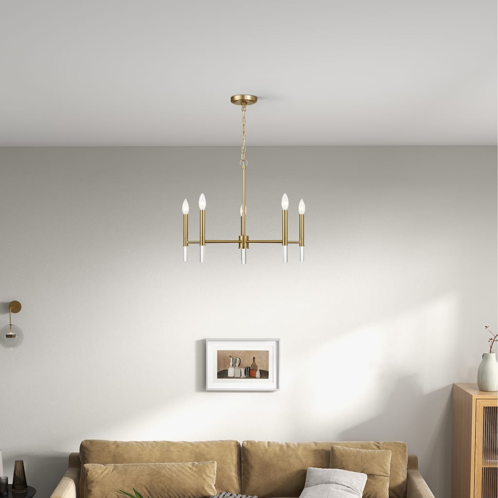 Rotto Five-Light Chandelier and Candle-Style Design - Champagne bronze