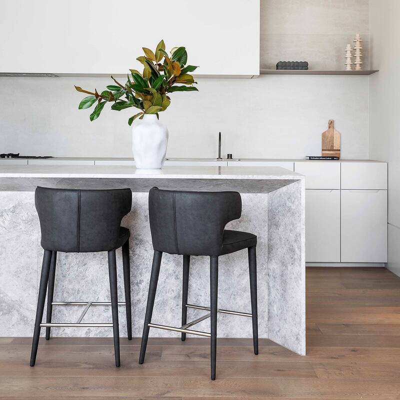 Extended Wingback Modern Leather Counter Stool