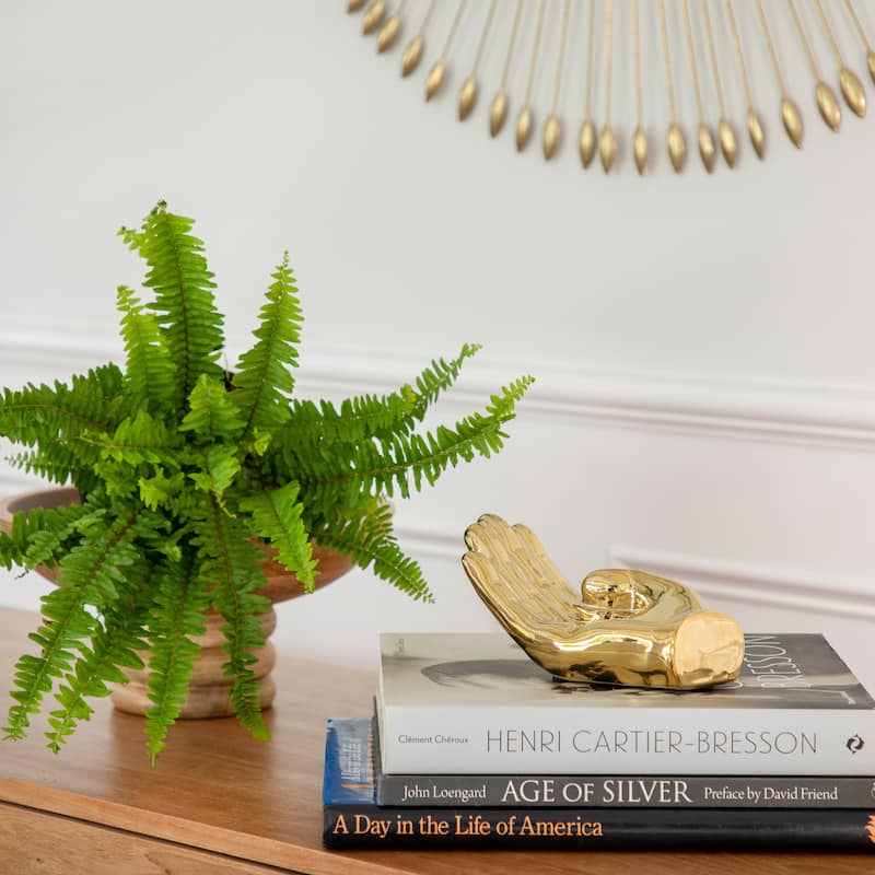 Sagebrook Home 8" Ceramic Asking Hand Statue Decor Ceramic Artsy Desk Sculpture Creative Decorative Art Sculpture - 8" x 4" x 4" - Gold
