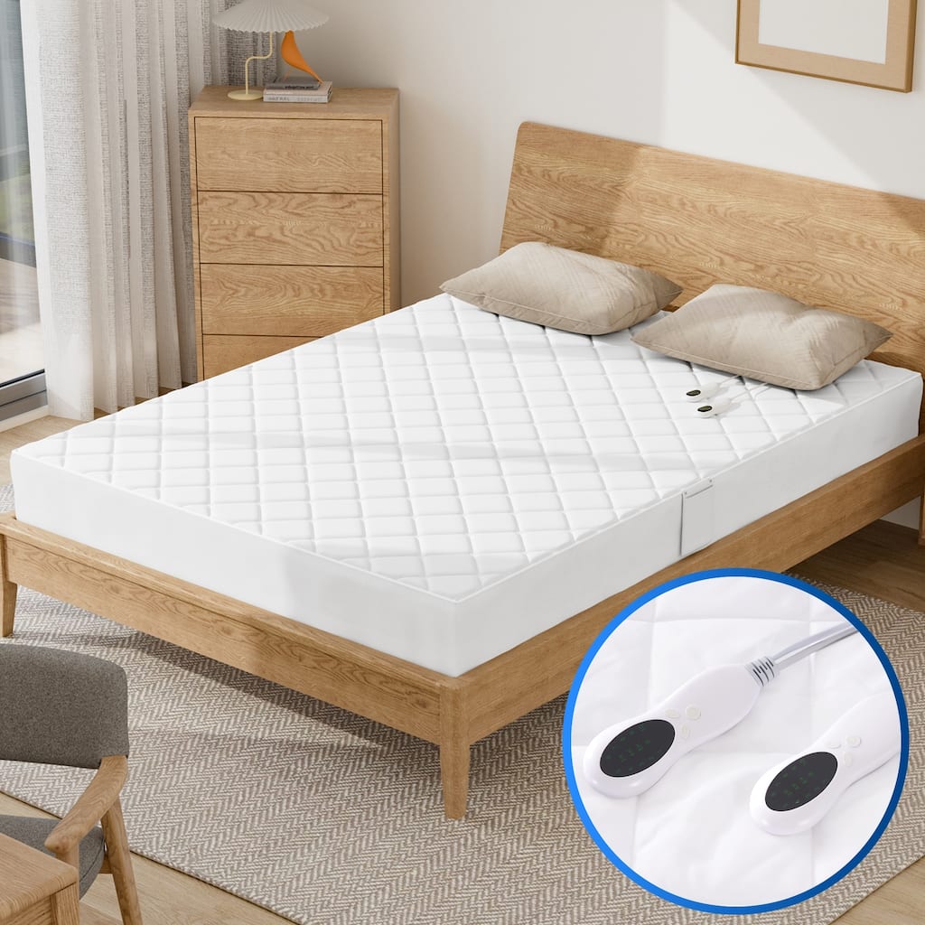 Heated Mattress Pad - 10 Heat Settings, Timer, Ultra-Soft Fabric & Even Heating - White