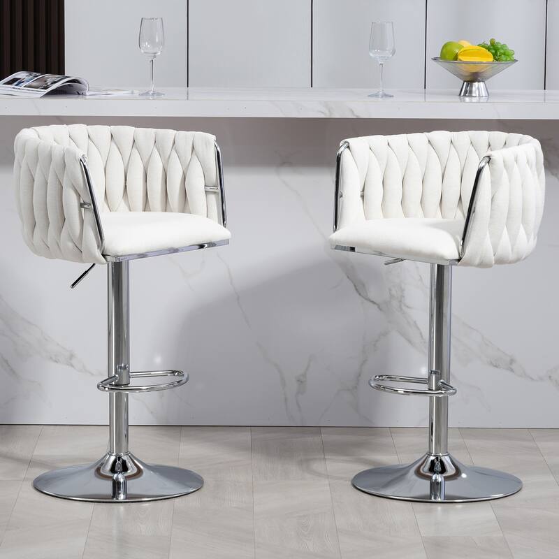 Fabric Cover Swivel Bar Stools Set of 2, Counter Height Chair with Back and Footrest, Dining Room Chair with Metal Frame
