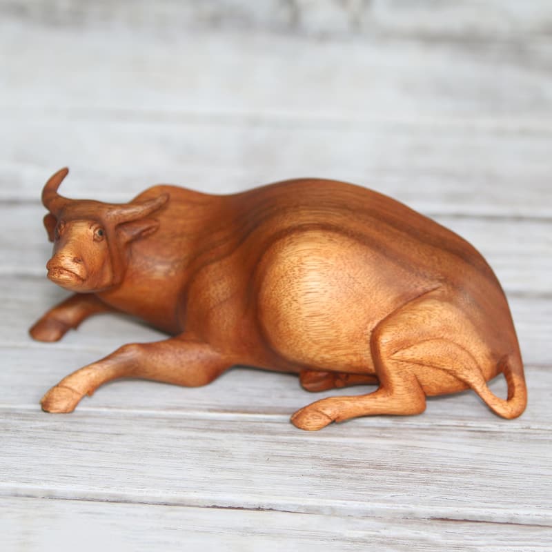 Novica Handmade Resting Buffalo Wood Sculpture
