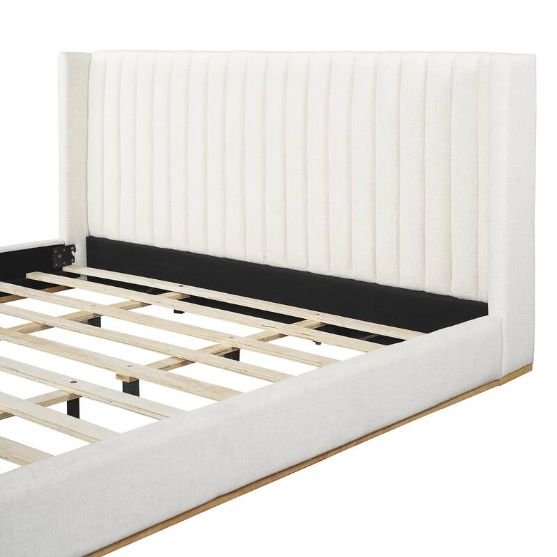 Christopher Knight Home - Modern Minimalist Upholstered Linen Platform Bed Frame with Wingback Headboard, Wood Slat Support