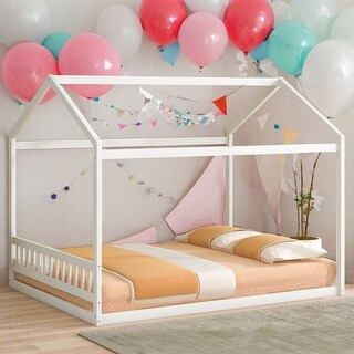 Kids and Baby Queen Size Wooden House-shaped Bed Platform Bed With Headboard For Home
