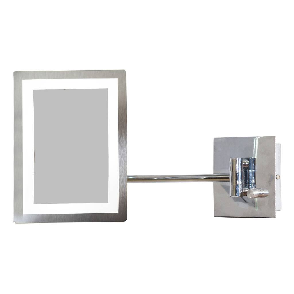 6.25-in. W Rectangle Brass-LED Wall Mount Magnifying Mirror In Chrome Color