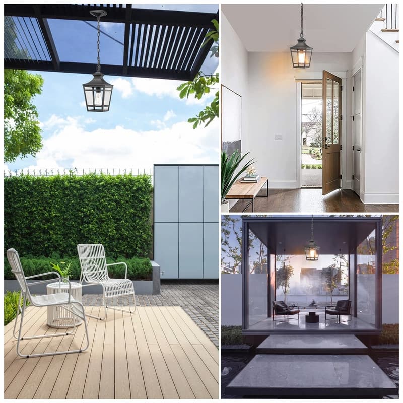 Farmhouse Black Outdoor Pendant Light - 14.5" Clear Glass Hanging Fixture, E26 Socket for Porch, Patio & Entryway (1-Pack)