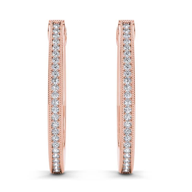 1/6ct TDW Diamond Hoop Earrings in 10k Rose Gold for Women