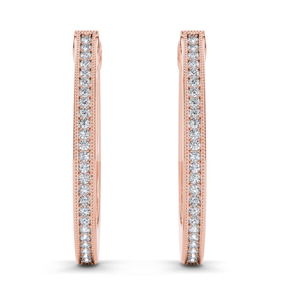 1/6ct TDW Diamond Hoop Earrings in 10k Rose Gold for Women
