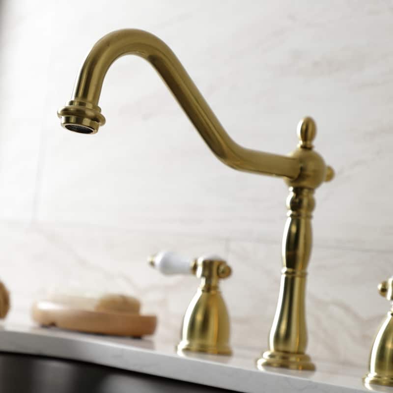 Kingston Brass Heritage Porcelain Kitchen Faucet with Side Spayer - 16'' (L) x 9-1/16'' (W) x 9-3/8'' (H)