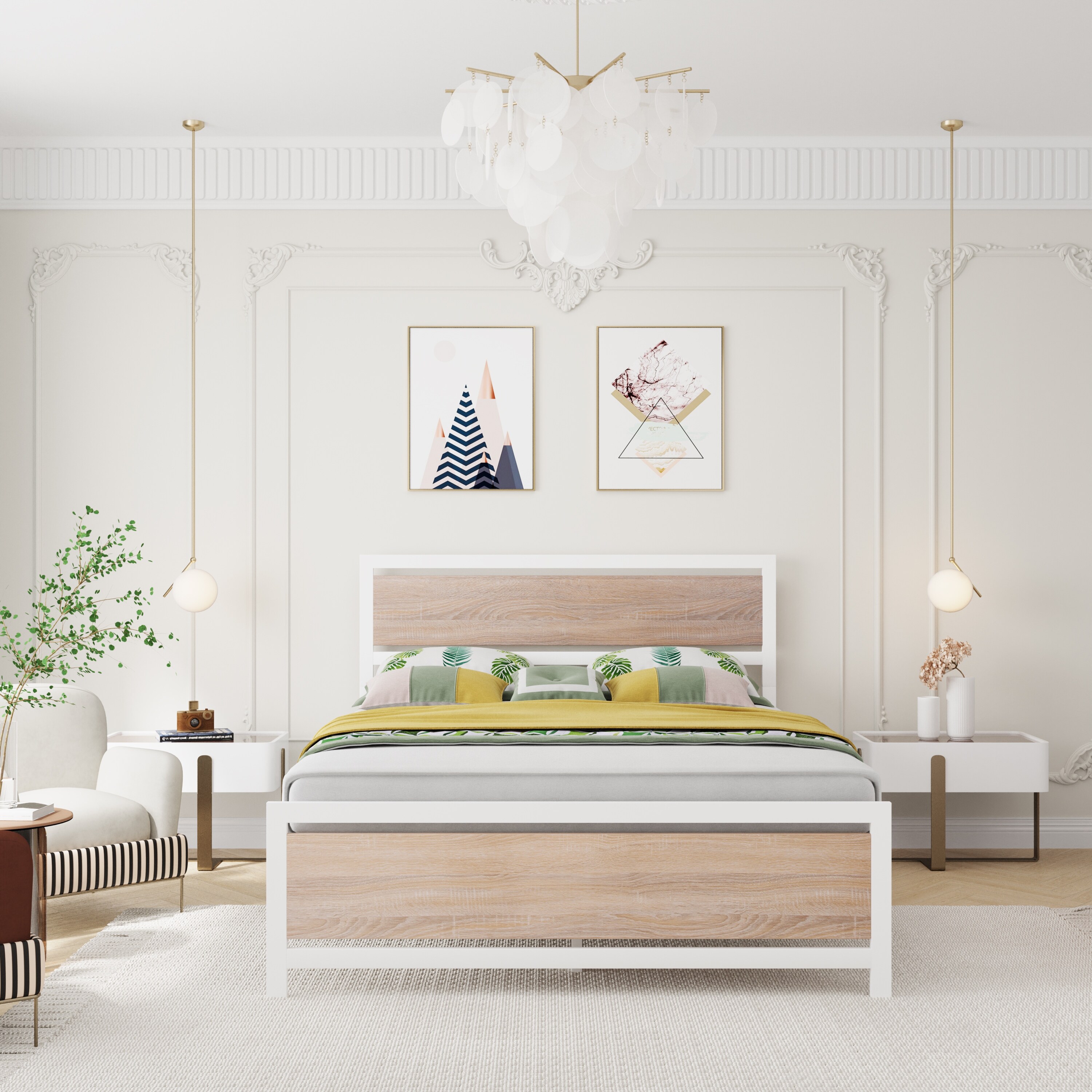 Light wood bed frame with headboard deals
