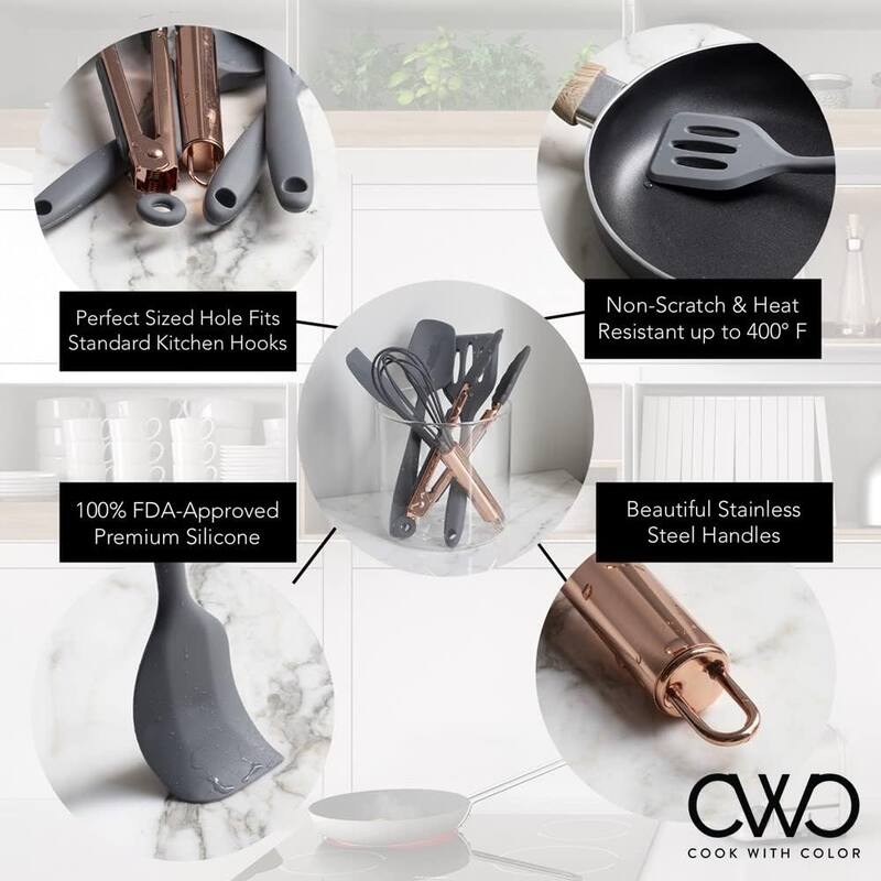 COOK WITH COLOR Silicone Kitchen Utensil Set Nonstick Safe, Easy-Clean Cooking Tools, Aqua