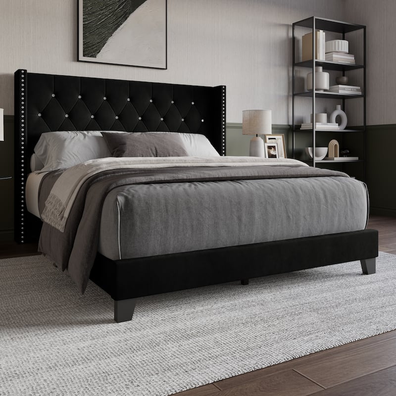 Clayfell Monroe Tufted Upholstered Wingback Panel Bed