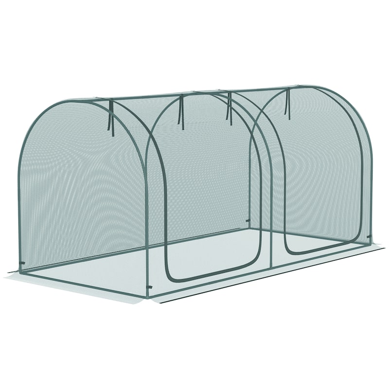 Outsunny 8' x 4' Crop Cage, Plant Protection Tent with Two Zippered Doors, Storage Bag and 4 Ground Stakes