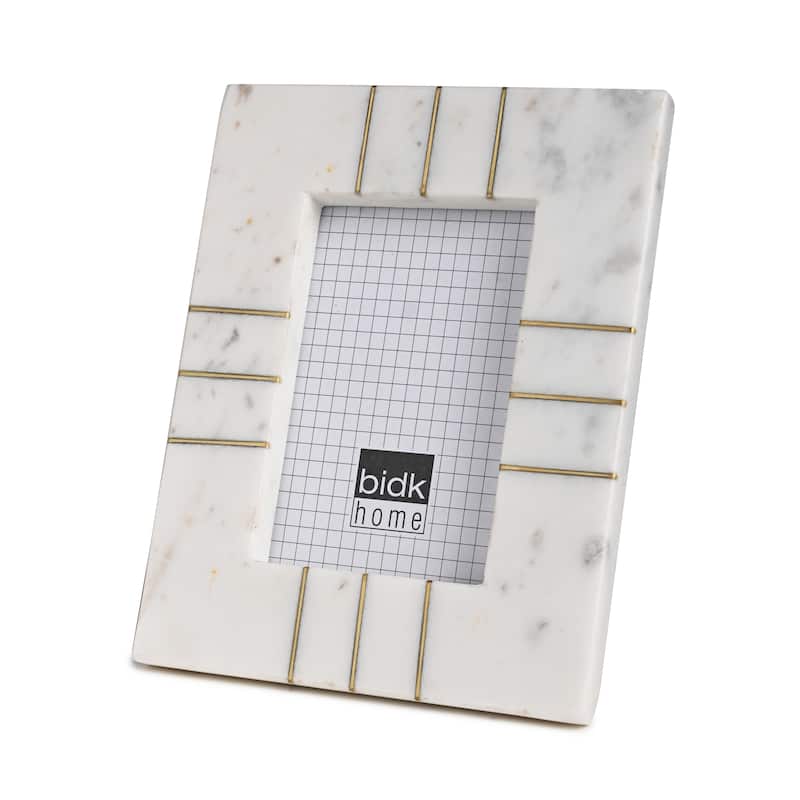 Marble Photo Frame W/Brass Inlay Opal White