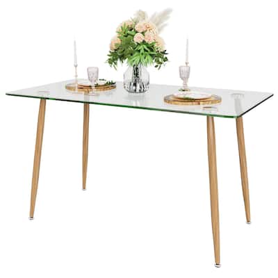 Modern Glass Rectangular Dining Table with Metal Legs - 51" x 27.5"x 29.5" (L xW xH)