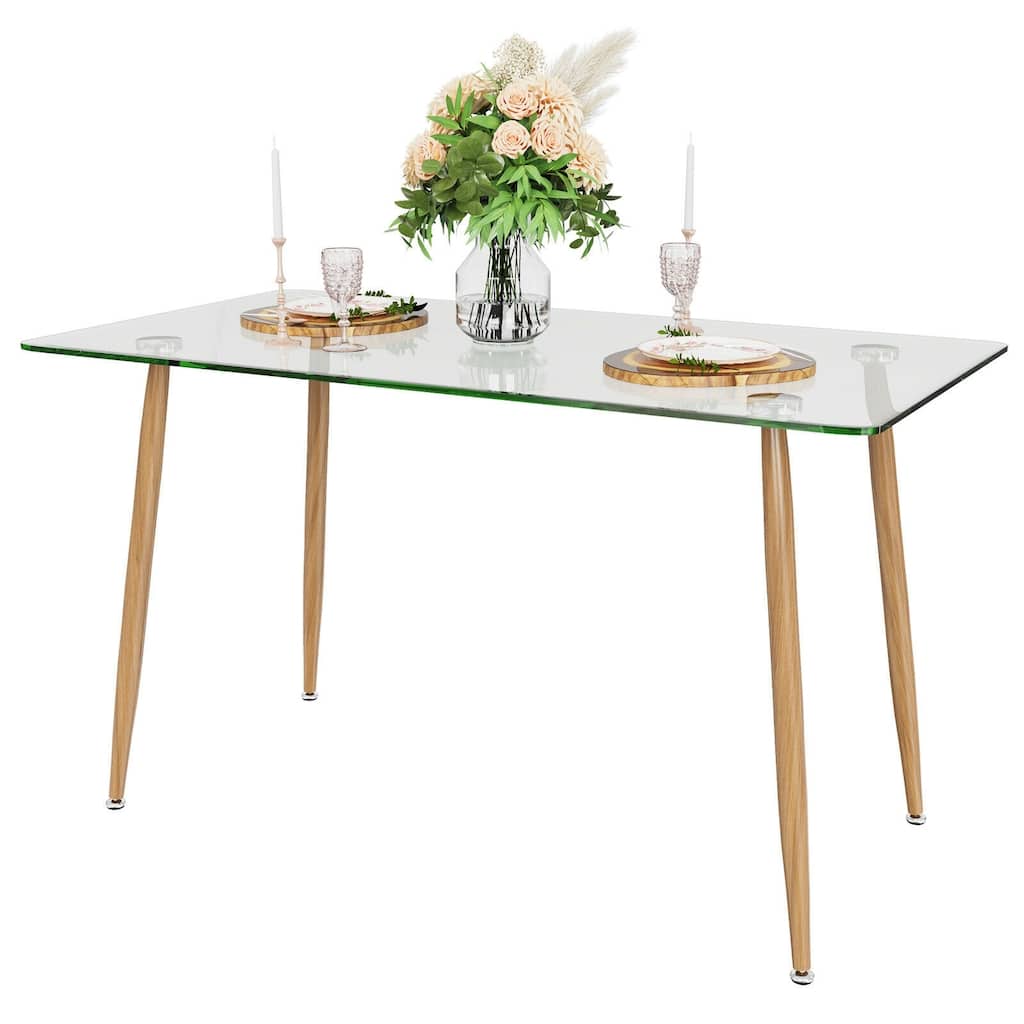 Modern Glass Rectangular Dining Table with Metal Legs - 51" x 27.5"x 29.5" (L xW xH)