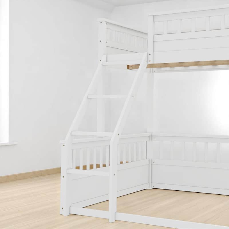 Convertible Twin XL Over Queen Size Bunk Bed with Safety Rails, Ladder and Wood Slats, No Box Spring Needed