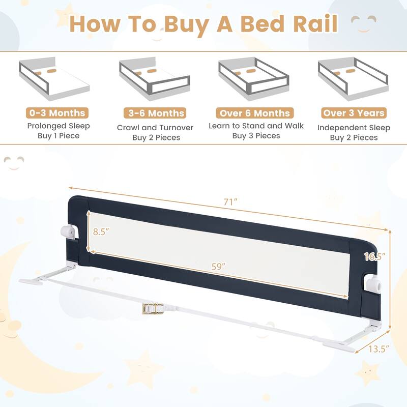 Gymax 2PCS 71'' Toddler Foldable Bed Rail w/ Adjustable Safety Strap