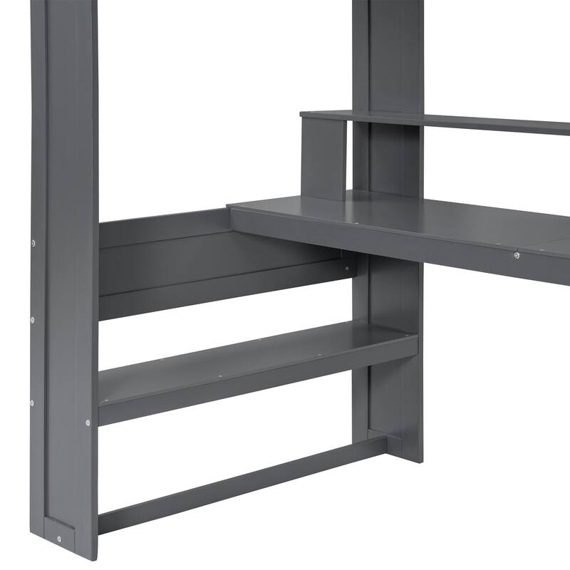 Twin Size Solid MDF Gaming Loft Bed with Desk & Shelves