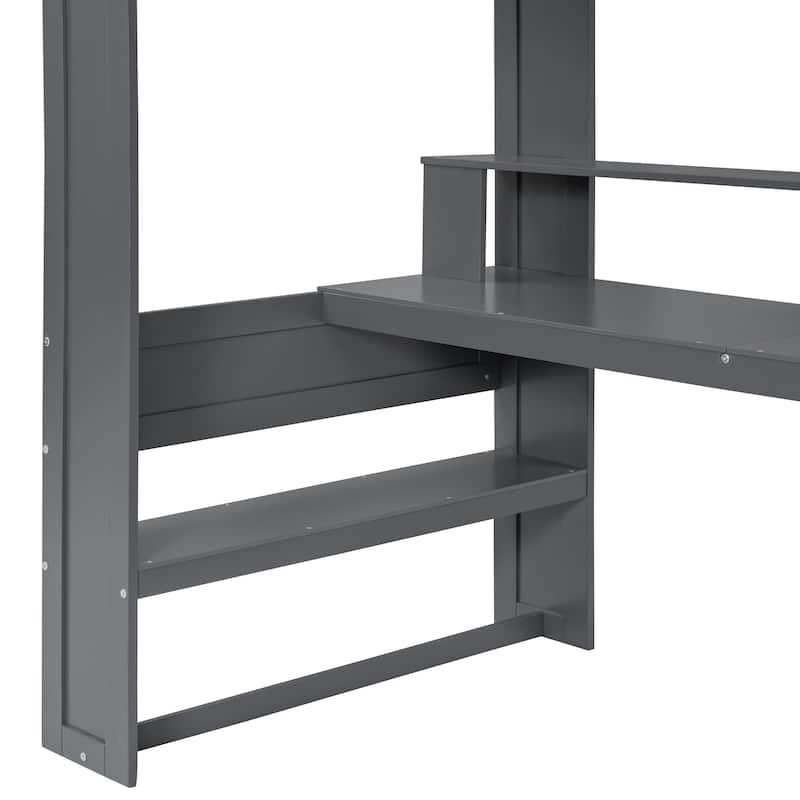 Twin Size Solid Wood MDF Gaming Loft Bed with Desk and Charging Station