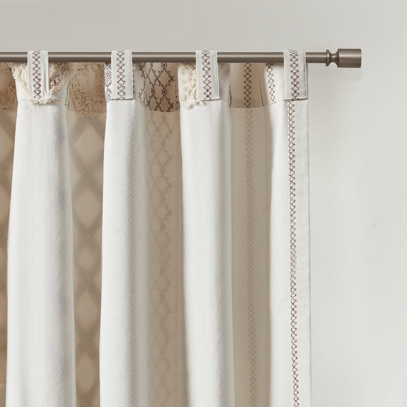 INK+IVY Imani Cotton Printed Single Curtain Panel with Chenille Stripe and Lining
