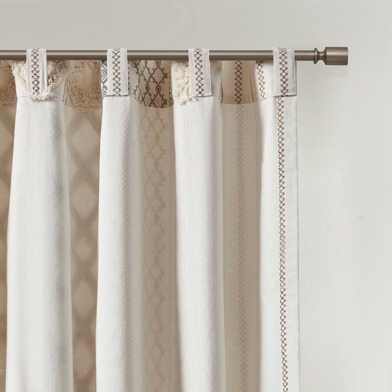 INK+IVY Imani Cotton Printed Curtain Panel with Chenille Stripe and Lining