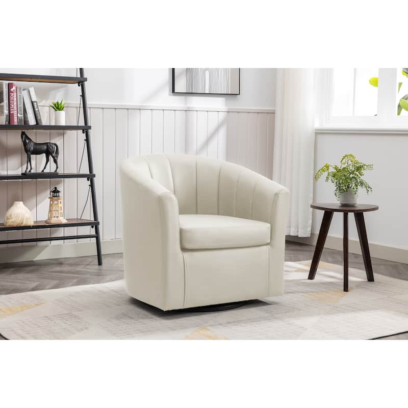 Porthos Home Manon Swivel Faux Leather Barrel Accent Chair with Removable Seat Cushion