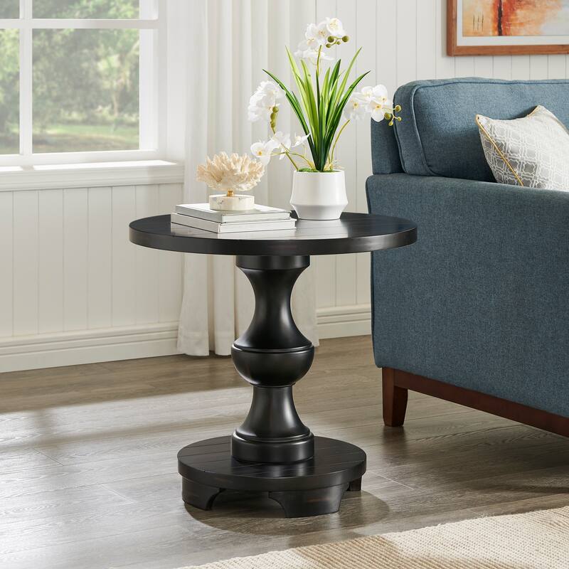 26-Inch Diameter Traditional Round Pedestal End Table - Black