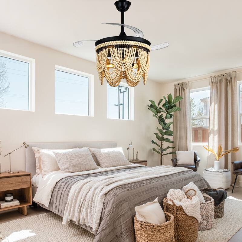 Bella Depot 42" Bohemian Retractable Ceiling Fan with Remote and Light 6-speed Reversible DC Motor