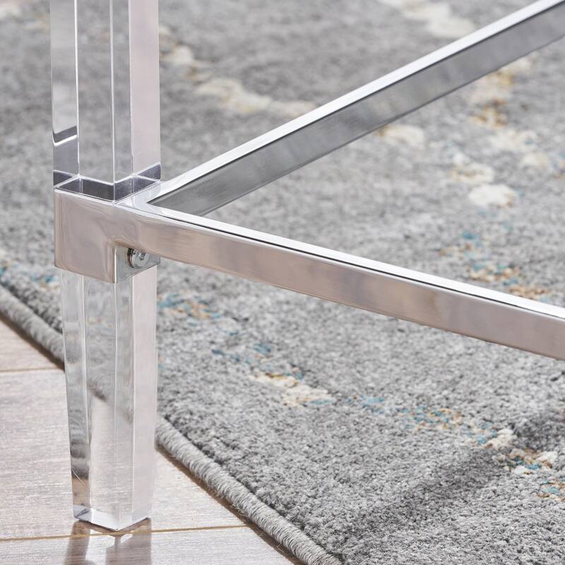 48" Modern Rectangle Glass Coffee Table with Sturdy Frame for Living Room