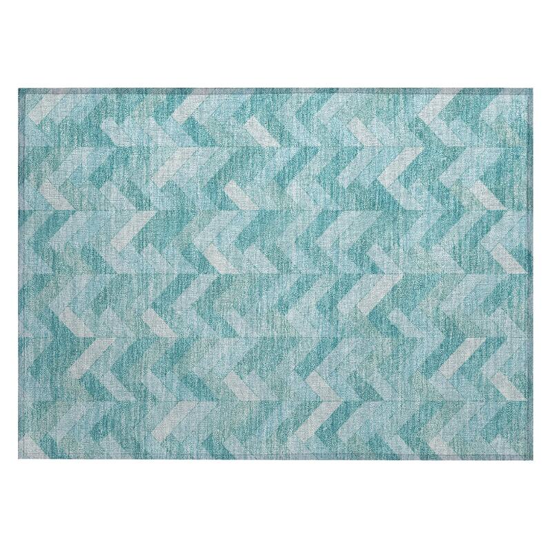 Machine Washable Indoor/ Outdoor Modern Chevron Chantille Rug