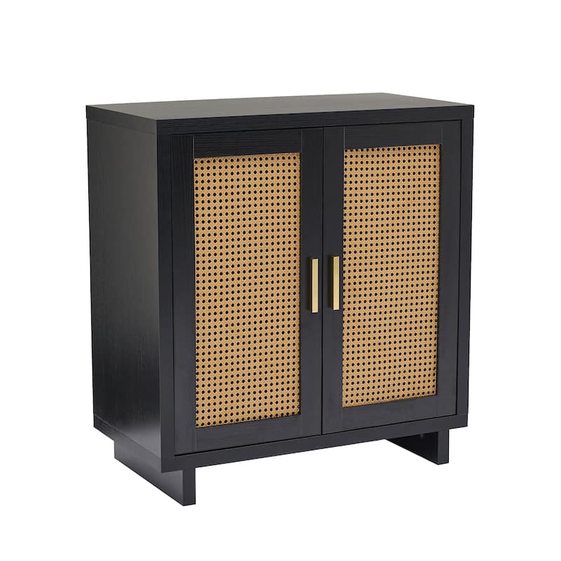 Mid-Century Modern Rattan Sideboard Storage Accent Cabinet with 2 Door