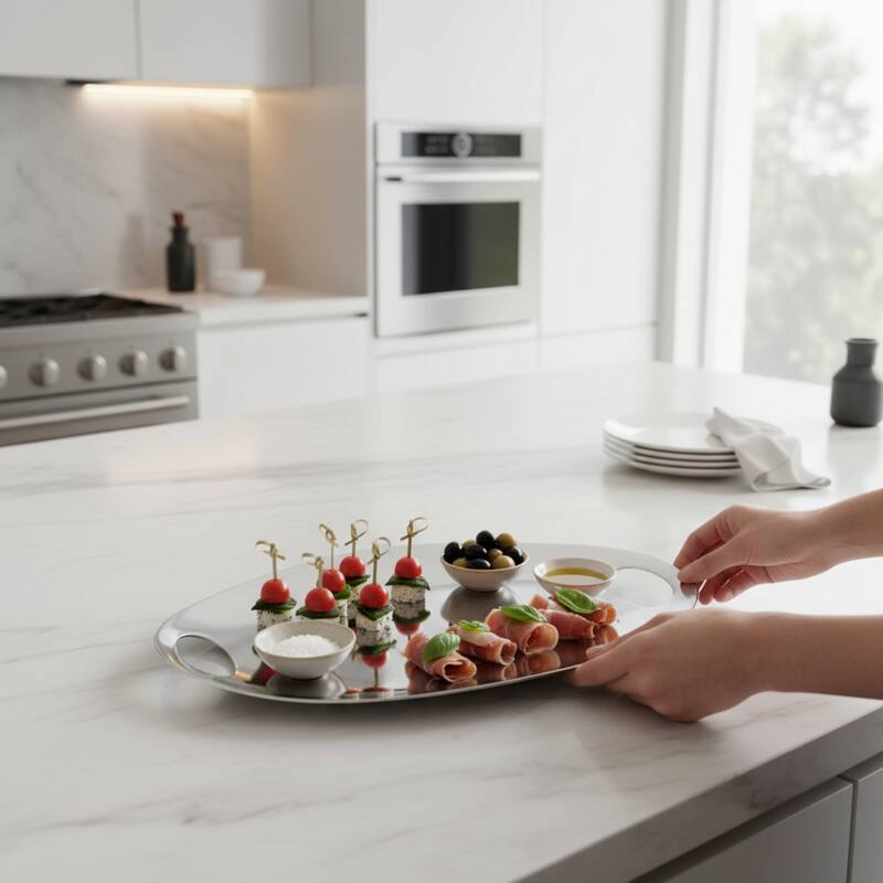 Nambe Pebble Handled Tray - 14" L x 8" W