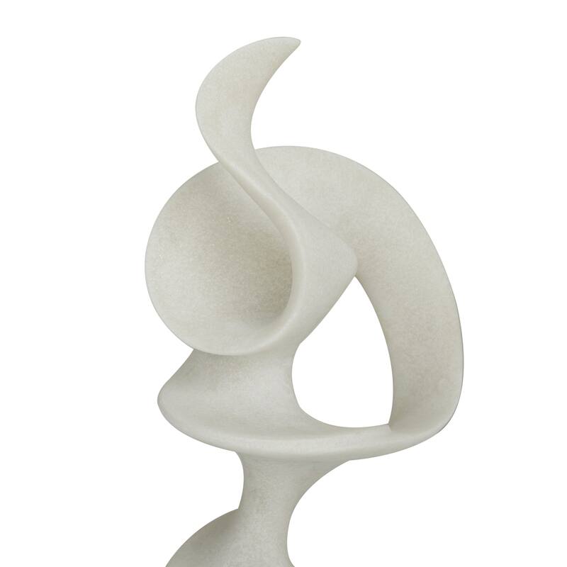 Contemporary White Polystone Abstract Sculpture with Black Base