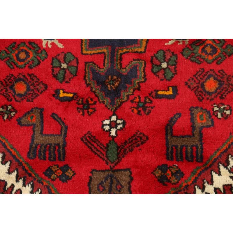 Tribal Geometric Hamedan Persian Area Rug Handmade Wool Carpet - 3'1" x 4'11"