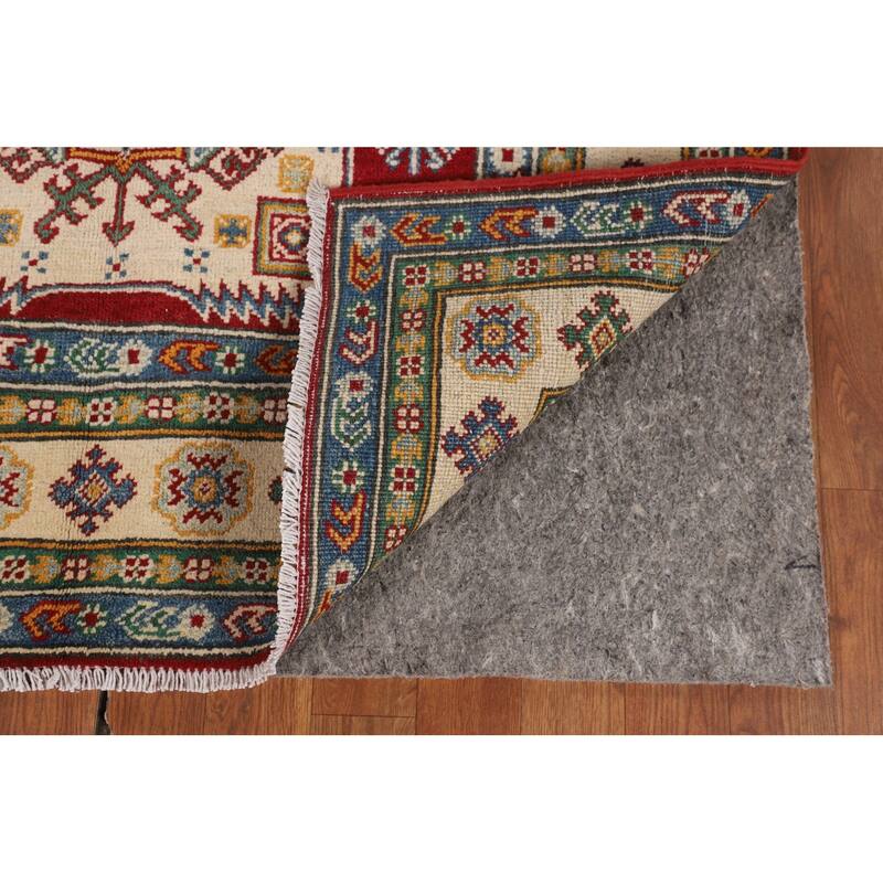 Geometric Red Kazak Area Rug Handmade Oriental Wool Carpet - 4'0" x 6'3"