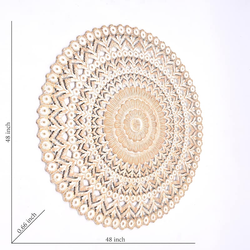 Wooden Floral Hand Carved Mandala Round Wall Decor-48"